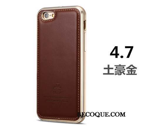 iPhone 6/6s Coque De Téléphone Business Métal Cuir Véritable Marron Protection