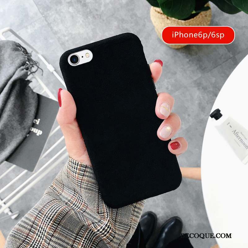 iPhone 6/6s Plus Coque De Téléphone Couleur Unie Personnalité Incassable Noir Peluche