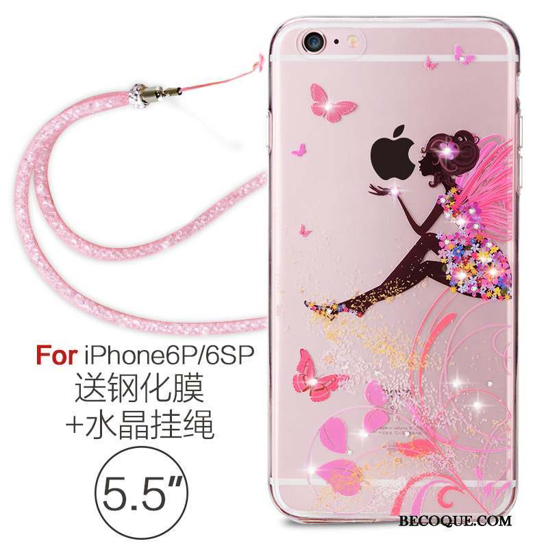 iPhone 6/6s Plus Fluide Doux Ornements Suspendus Strass Étui Silicone Coque De Téléphone