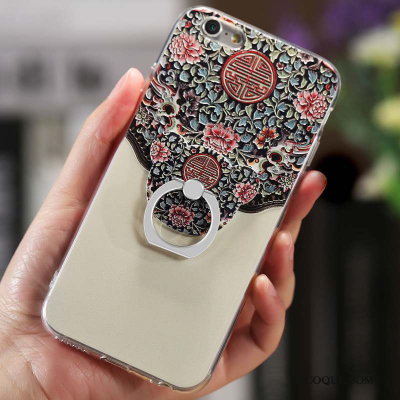 iPhone 6/6s Plus Gaufrage Rose Floral Coque Transparent Étui