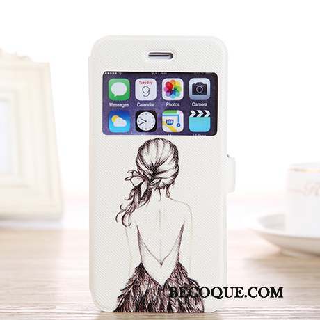 iPhone 6/6s Plus Housse Étui En Cuir Coque Ouvrir La Fenêtre Téléphone Portable Blanc