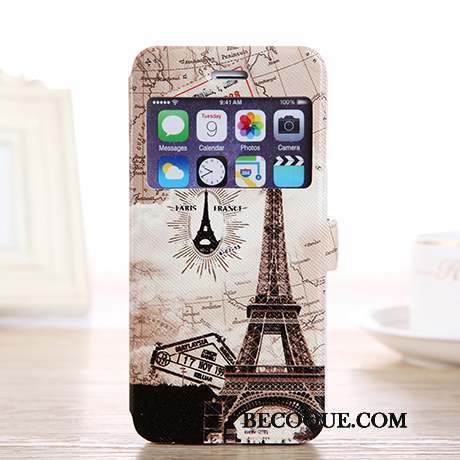 iPhone 6/6s Plus Housse Étui En Cuir Coque Ouvrir La Fenêtre Téléphone Portable Blanc