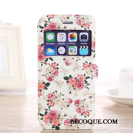 iPhone 6/6s Plus Housse Étui En Cuir Coque Ouvrir La Fenêtre Téléphone Portable Blanc