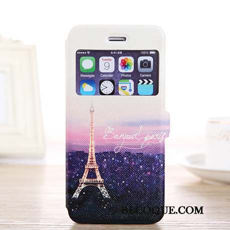 iPhone 6/6s Plus Housse Étui En Cuir Coque Ouvrir La Fenêtre Téléphone Portable Blanc