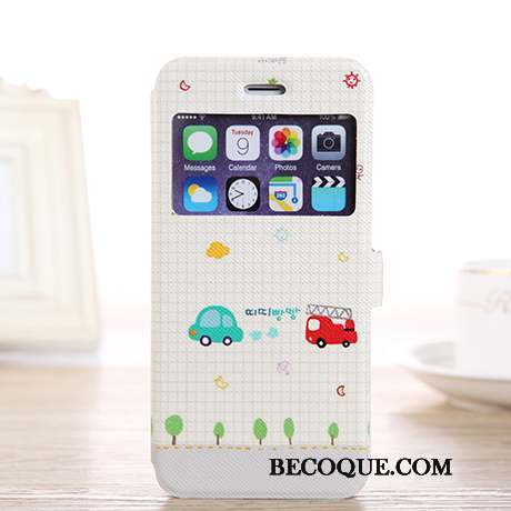 iPhone 6/6s Plus Housse Étui En Cuir Coque Ouvrir La Fenêtre Téléphone Portable Blanc