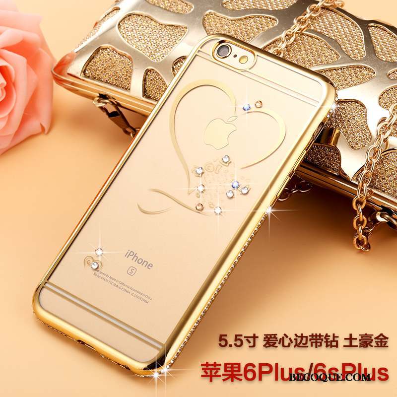 iPhone 6/6s Plus Marque De Tendance Or Coque Transparent Strass Étui