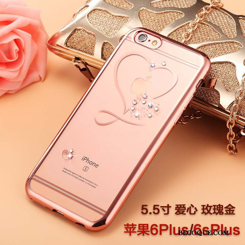 iPhone 6/6s Plus Marque De Tendance Or Coque Transparent Strass Étui