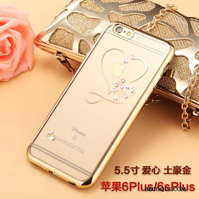 iPhone 6/6s Plus Marque De Tendance Or Coque Transparent Strass Étui