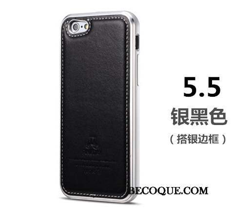 iPhone 6/6s Plus Noir Métal Coque De Téléphone Protection Cuir Véritable Étui