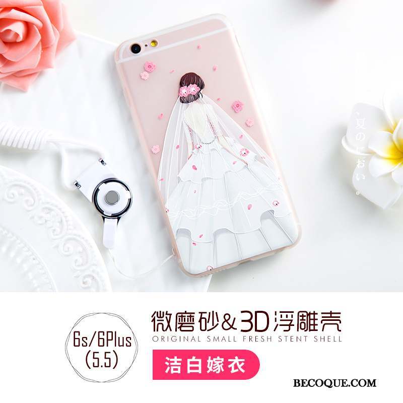 iPhone 6/6s Plus Étui Rose Coque De Téléphone Ornements Suspendus Transparent Incassable