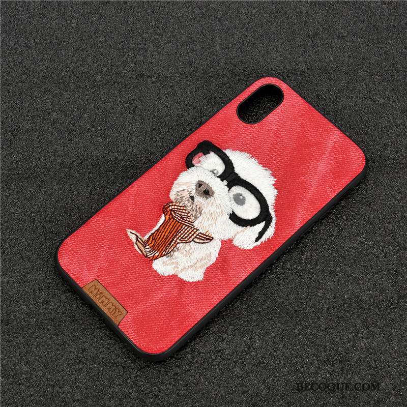 iPhone 7 Broderie Chiens Silicone Coque De Téléphone Denim Jaune