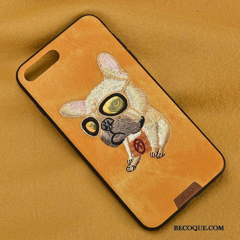 iPhone 7 Broderie Chiens Silicone Coque De Téléphone Denim Jaune