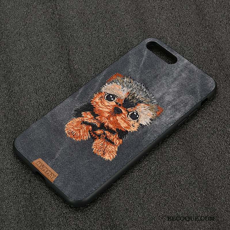 iPhone 7 Broderie Chiens Silicone Coque De Téléphone Denim Jaune