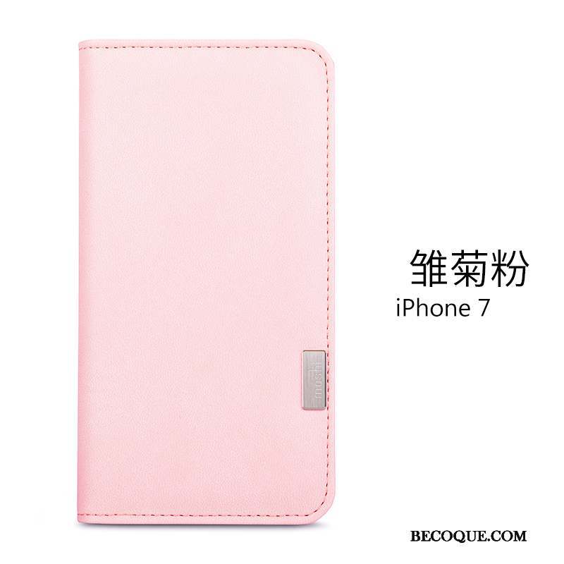 iPhone 7 Coque De Téléphone Rose Blanc Cuir Cuir Véritable Incassable