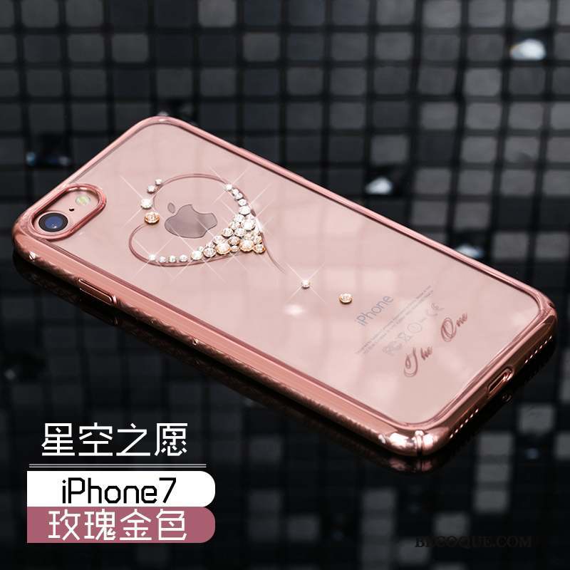 iPhone 7 Coque Luxe Strass Étui Or Or Rose Difficile