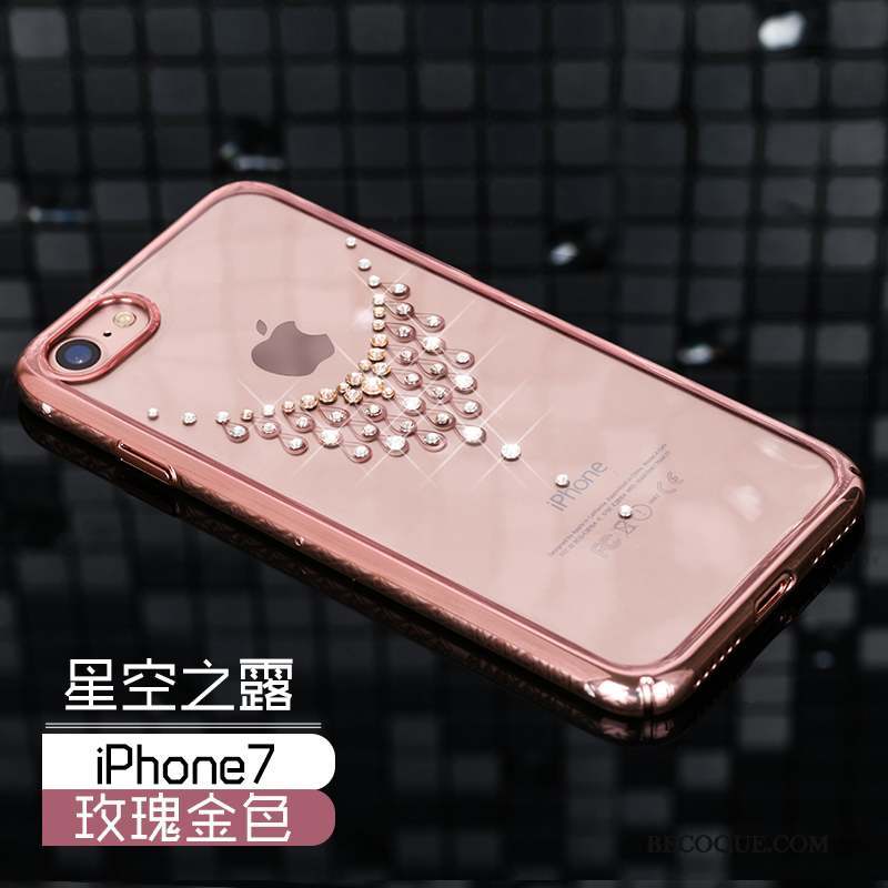 iPhone 7 Coque Luxe Strass Étui Or Or Rose Difficile