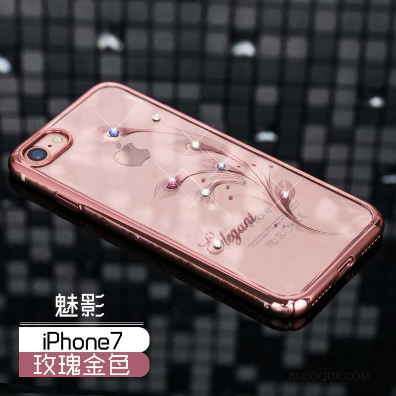 iPhone 7 Coque Luxe Strass Étui Or Or Rose Difficile