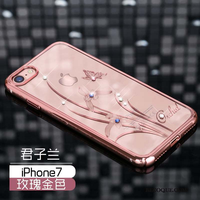 iPhone 7 Coque Luxe Strass Étui Or Or Rose Difficile