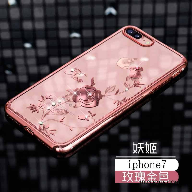 iPhone 7 Coque Luxe Strass Étui Or Or Rose Difficile