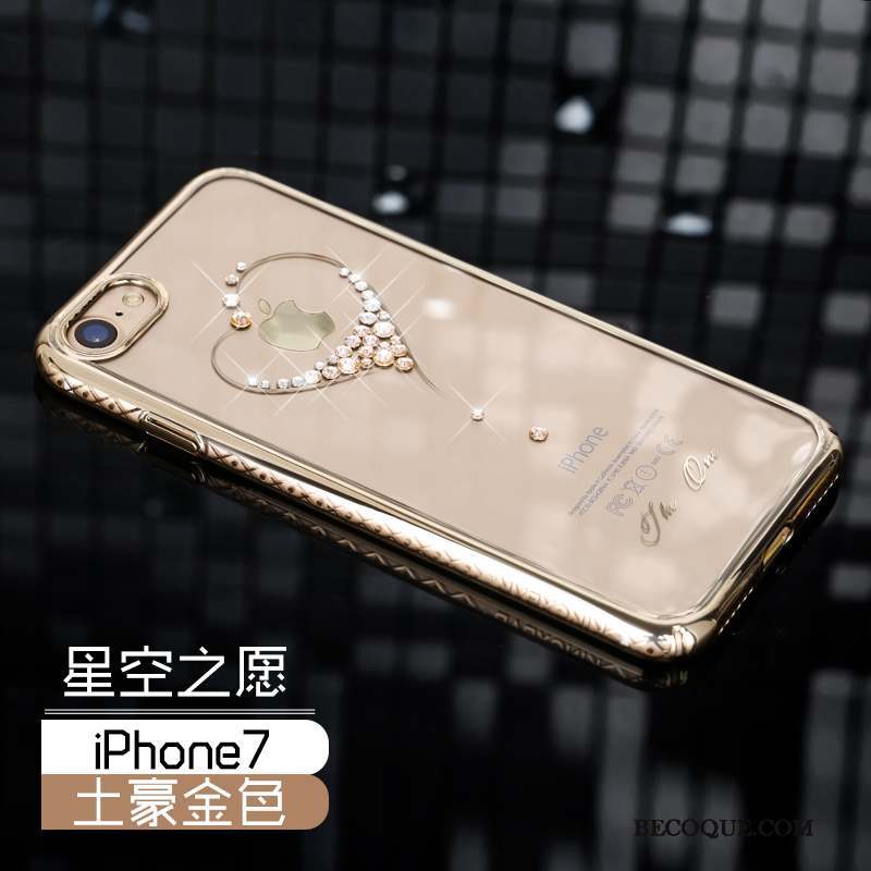 iPhone 7 Coque Luxe Strass Étui Or Or Rose Difficile