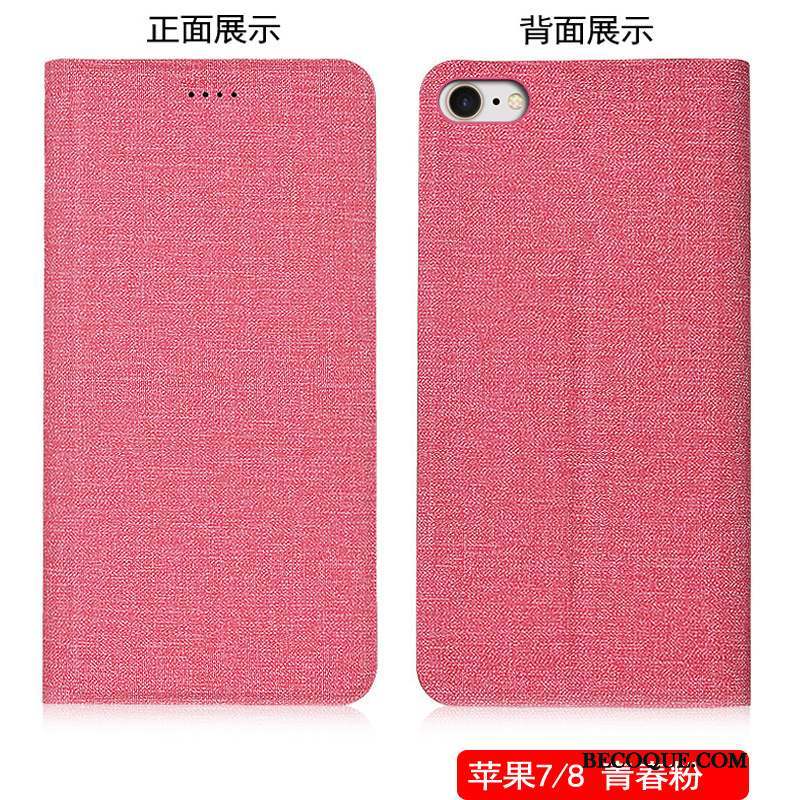iPhone 7 Coque Rose Protection Téléphone Portable Incassable Lin Étui En Cuir