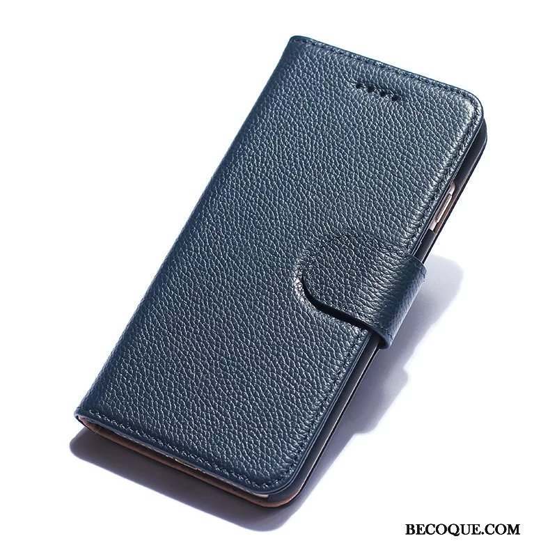 iPhone 7 Coque Téléphone Portable Housse Cuir Étui En Cuir Cuir Véritable Bleu