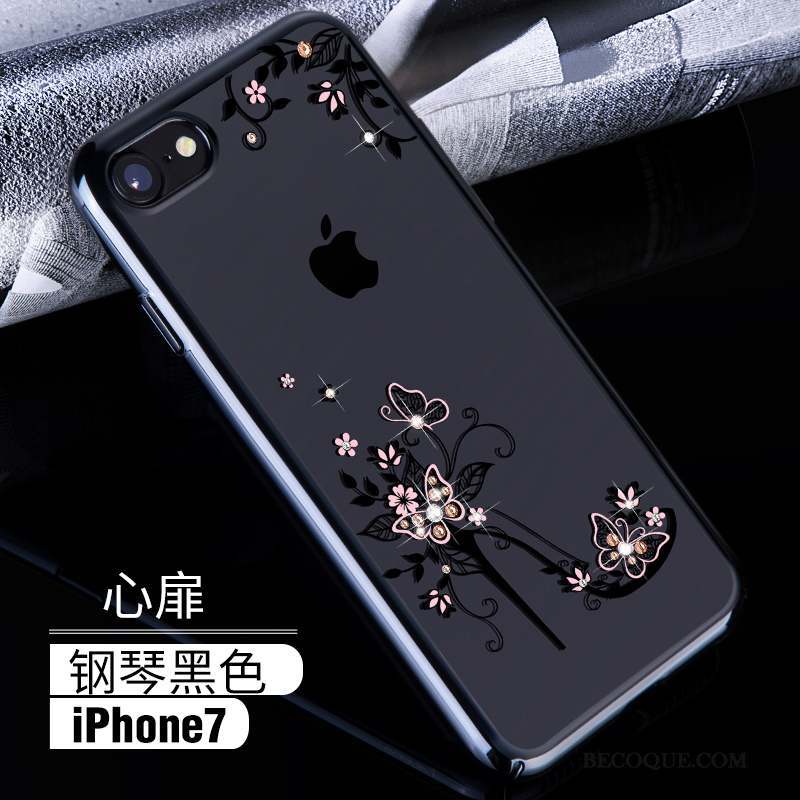 iPhone 7 Coque Étui Or Rose Luxe Bleu Strass Difficile