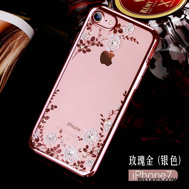 iPhone 7 Coque Étui Or Rose Luxe Bleu Strass Difficile