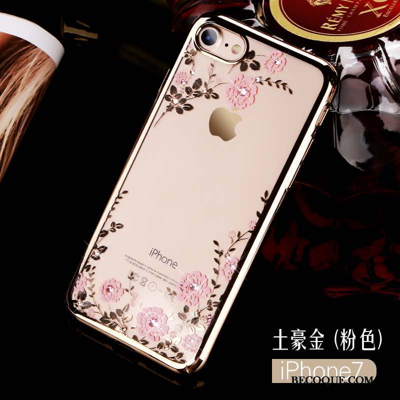 iPhone 7 Coque Étui Or Rose Luxe Bleu Strass Difficile