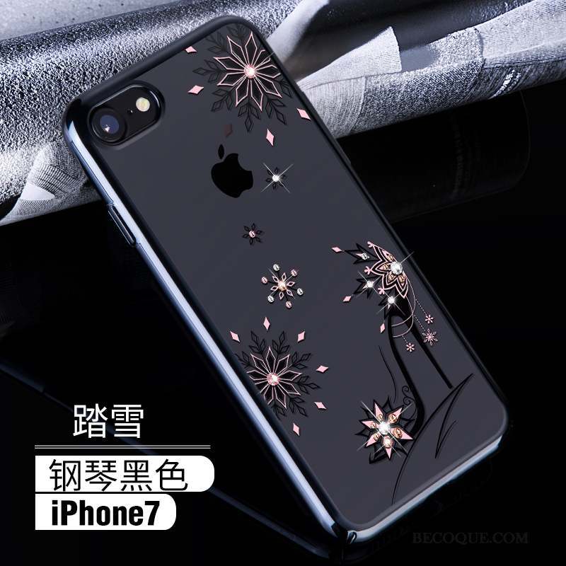 iPhone 7 Coque Étui Or Rose Luxe Bleu Strass Difficile