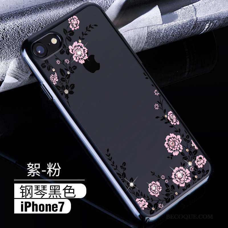 iPhone 7 Coque Étui Or Rose Luxe Bleu Strass Difficile