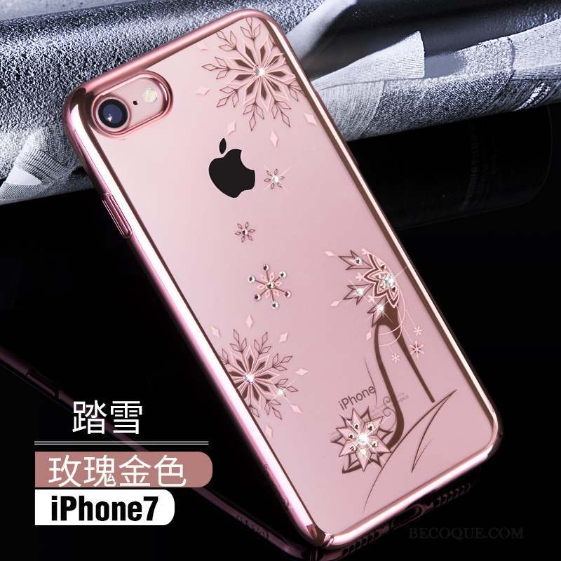 iPhone 7 Coque Étui Or Rose Luxe Bleu Strass Difficile
