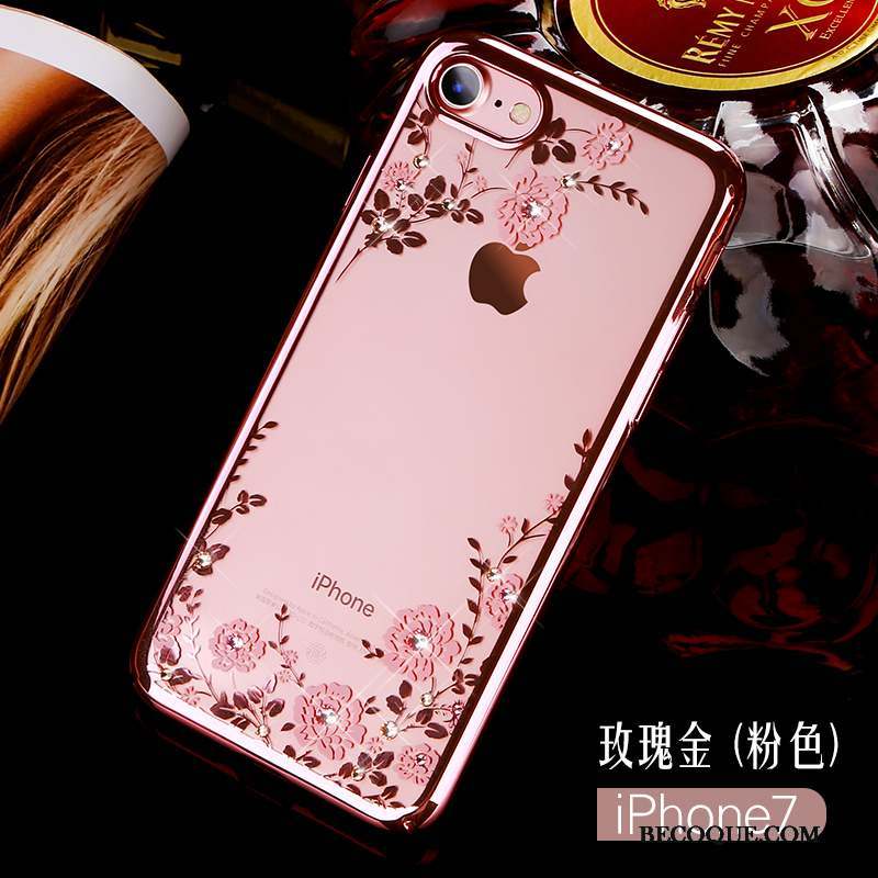 iPhone 7 Coque Étui Or Rose Luxe Bleu Strass Difficile