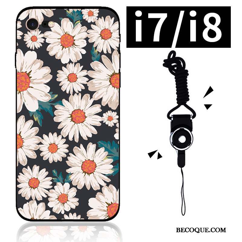 iPhone 7 Fleurs Noir Fluide Doux Étui Silicone Coque