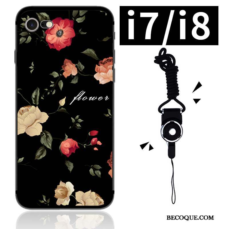 iPhone 7 Fleurs Noir Fluide Doux Étui Silicone Coque