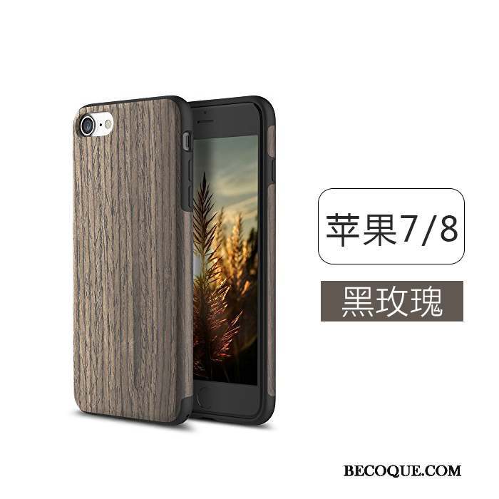 iPhone 7 Incassable Nouveau Tout Compris Silicone Grain De Bois Coque De Téléphone