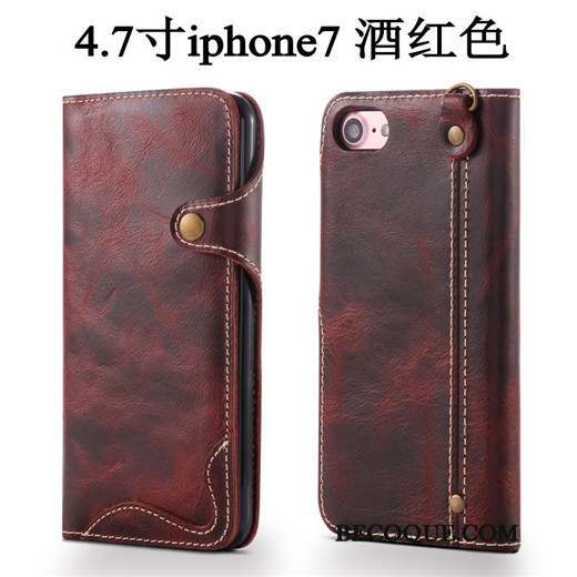 iPhone 7 Incassable Protection Étui Étui En Cuir Coque De Téléphone Vin Rouge