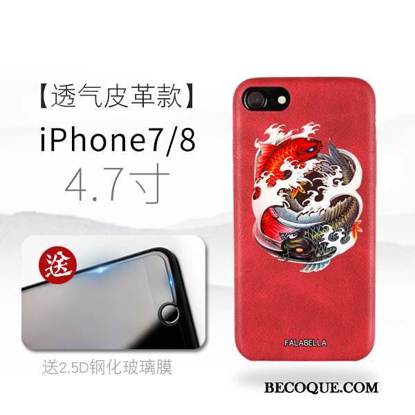 iPhone 7 Personnalité Noir Marque De Tendance Rouge Étui En Cuir Coque De Téléphone