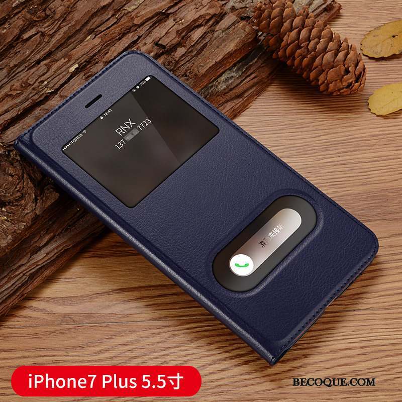 iPhone 7 Plus Clamshell Étui Étui En Cuir Bleu Coque De Téléphone Téléphone Portable