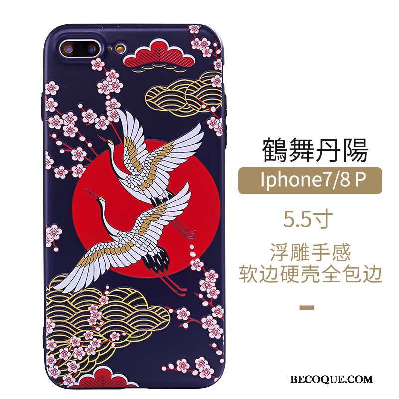 iPhone 7 Plus Coque Art Étui Bleu Style Chinois Protection Vent
