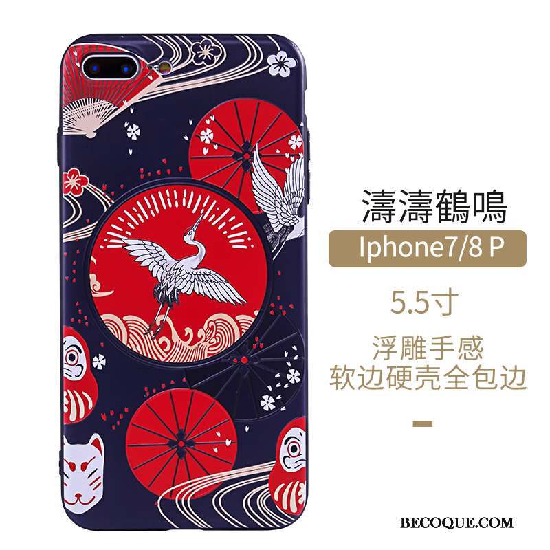 iPhone 7 Plus Coque Art Étui Bleu Style Chinois Protection Vent