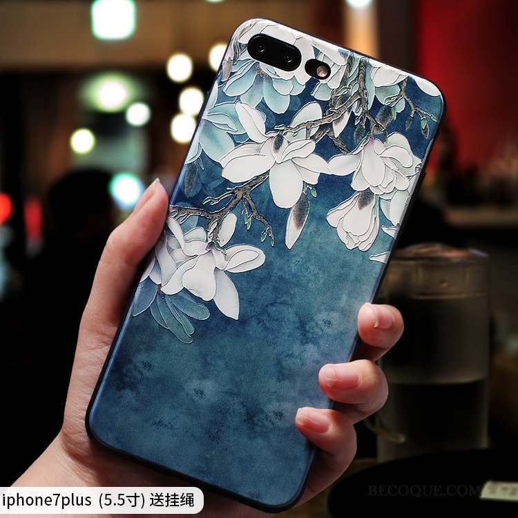 iPhone 7 Plus Coque De Téléphone Créatif Protection Gaufrage Silicone Bleu