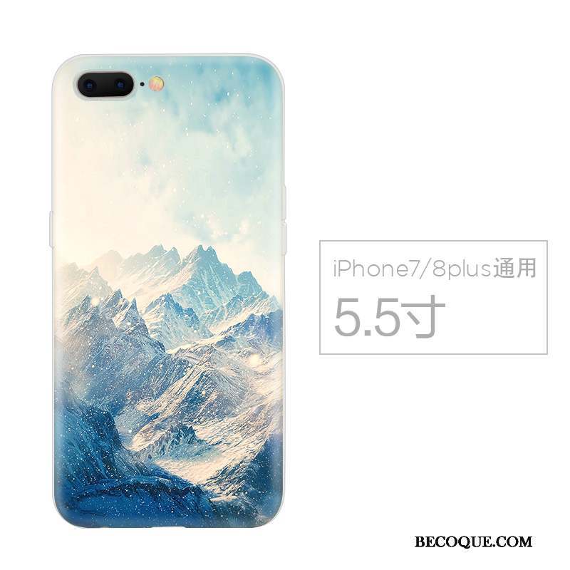 iPhone 7 Plus Coque Fluide Doux Silicone Personnalité Étui Tendance Bleu