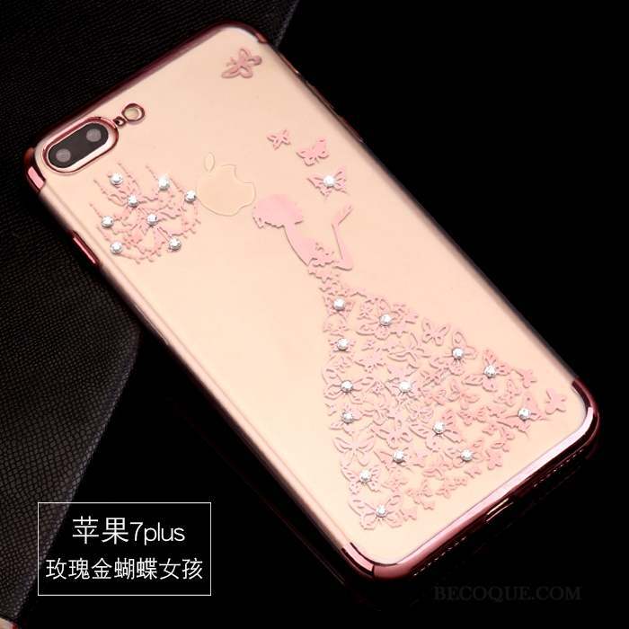 iPhone 7 Plus Coque Silicone Strass Or Rose Tendance Protection Incassable