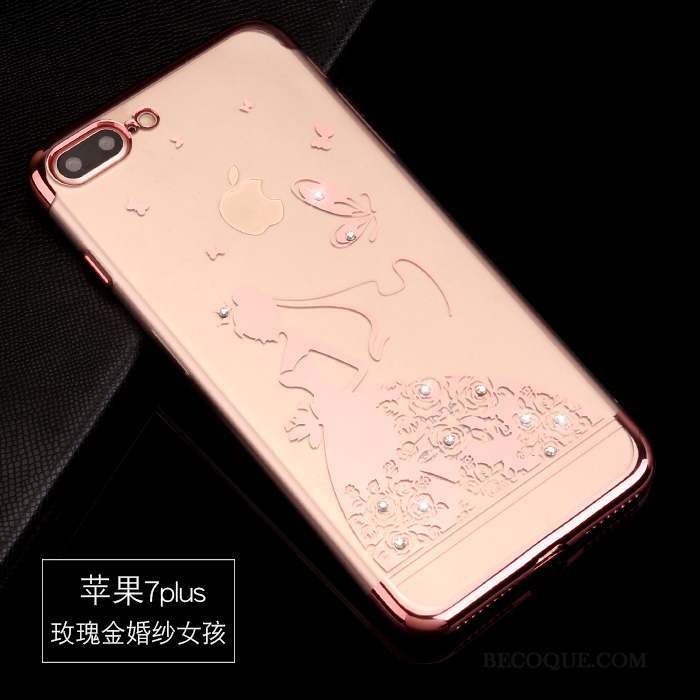 iPhone 7 Plus Coque Silicone Strass Or Rose Tendance Protection Incassable