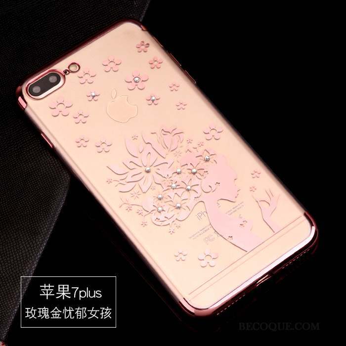 iPhone 7 Plus Coque Silicone Strass Or Rose Tendance Protection Incassable