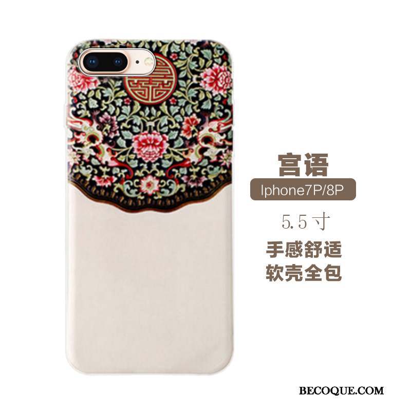 iPhone 7 Plus Coque Style Chinois Art Gaufrage Silicone Vintage Fluide Doux