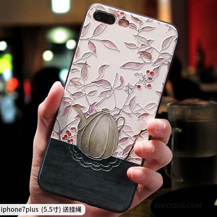 iPhone 7 Plus Coque Tout Compris Élégant Style Chinois Silicone Étui Bleu
