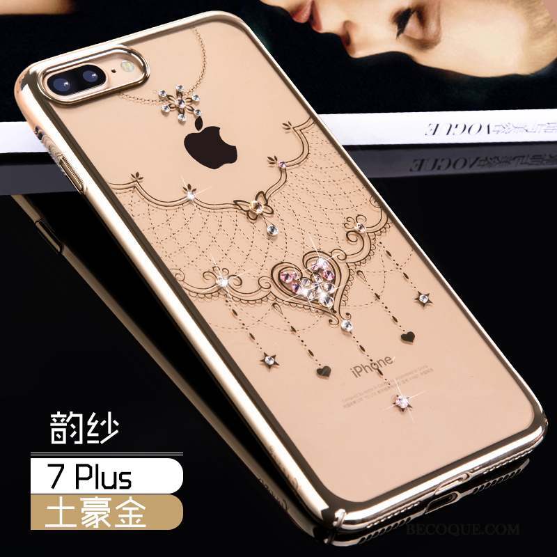 iPhone 7 Plus Coque Étui Incassable Or Rose Personnalité Difficile Strass