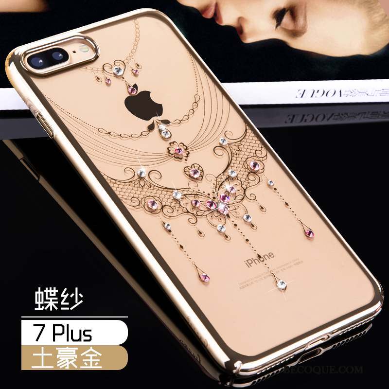 iPhone 7 Plus Coque Étui Incassable Or Rose Personnalité Difficile Strass